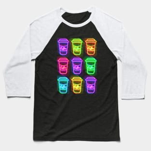 Neon Coffee Cups Baseball T-Shirt